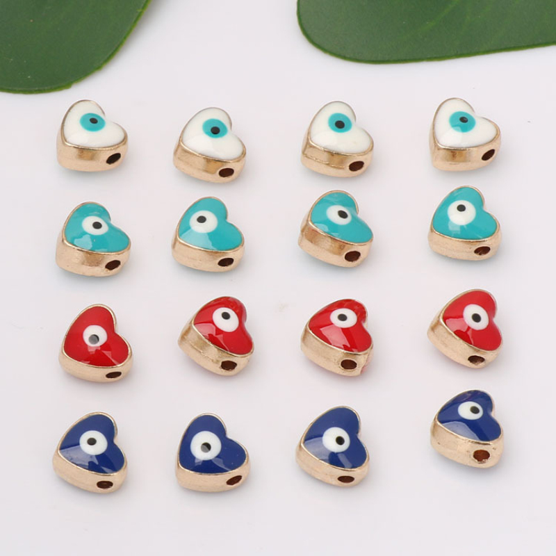 

8MM Double Side Enameled Heart Shape Evil Eye Charm Beads 1.5mm Hole for Jewelry Making