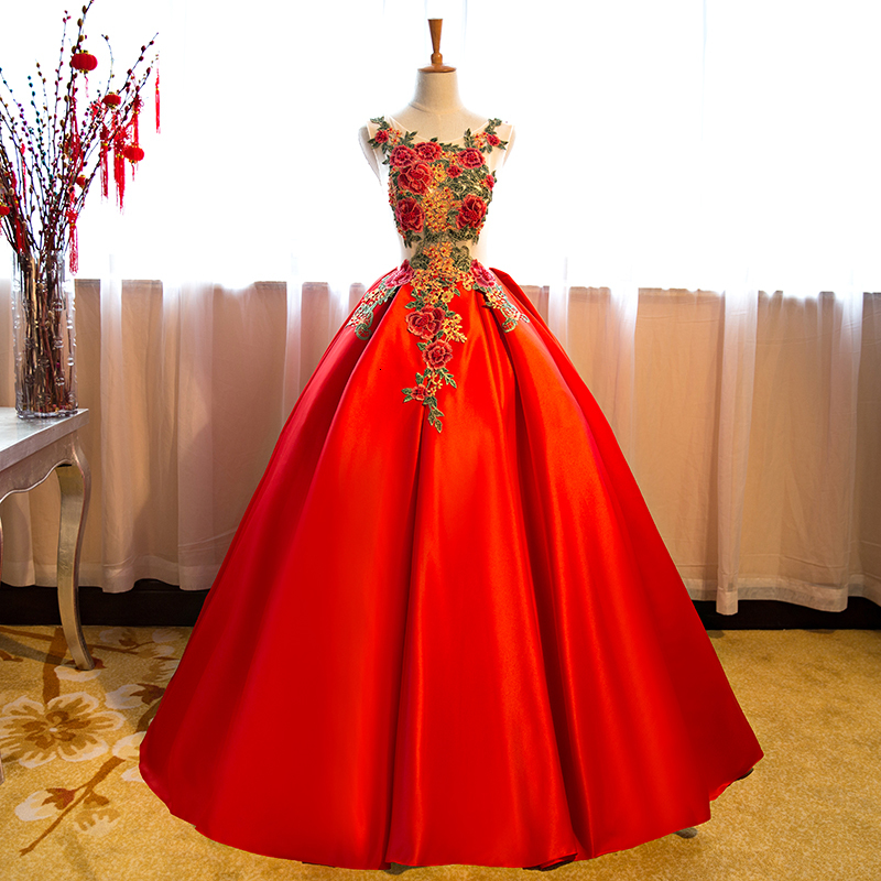 

Luxury Fashion Women Red Bridal Dress Sleeveless Embroidery Banquet Wedding Ball Gowns Lady Party Cheongsam Q0xi, Burgundy