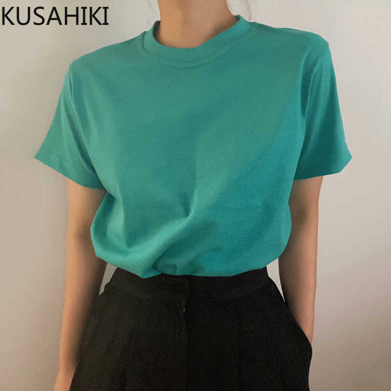 

Woman Tshirts Korean Solid Causal O-neck Tops Tee Spring Summer Basic Short Sleeve Graphic T Shirts Femme 6G058 210603, White
