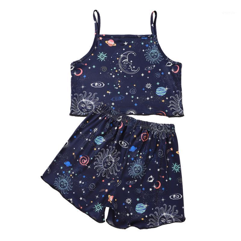 

Clothing Sets 2-7T Little Girls Spaghetti Straps Clothes Suits Star Print Camis Crop Tops Shorts 2Pcs Set For Baby Kids Children Summer, White
