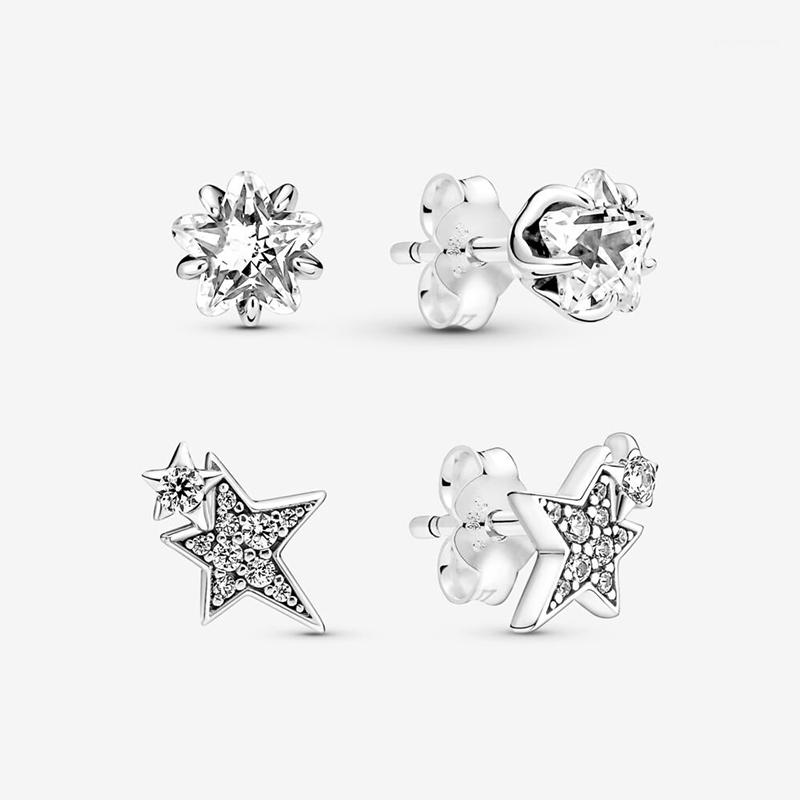 

Stud 2022 Trend Product S925 Sterling Silver Shining Asymmetric Star Zircon Earrings Women's Jewelry Gifts For Family Friend, Golden;silver