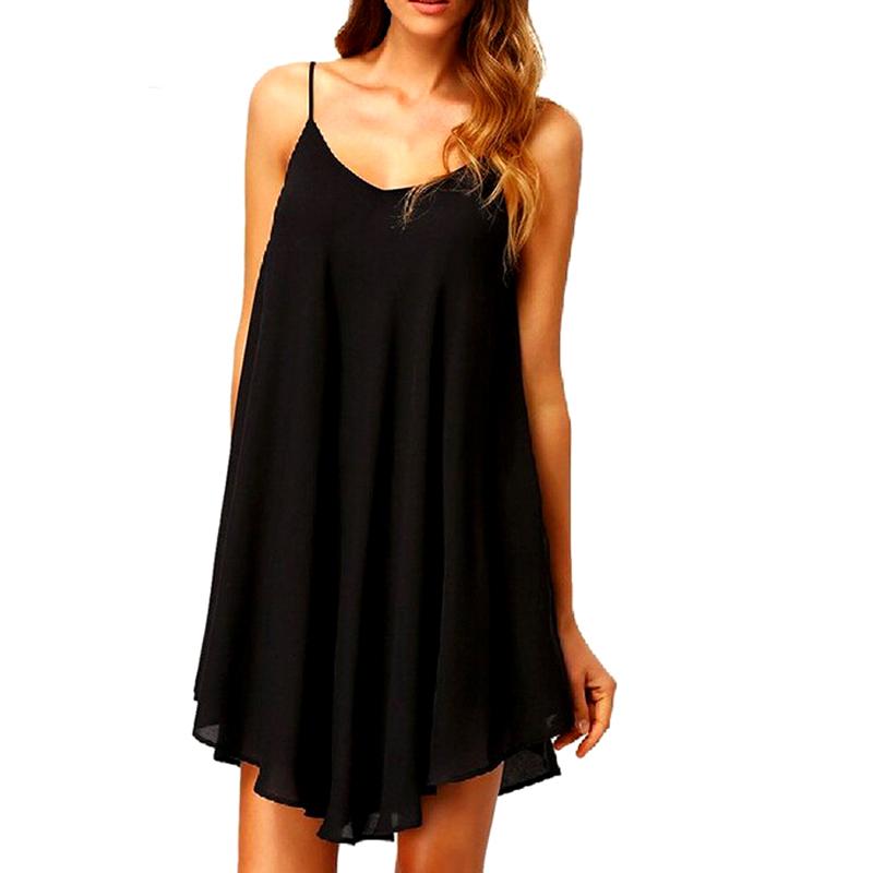 

Casual Dresses Summer Chiffon Loose Dress Women Clothes Sleeveless Spaghetti Strap Club Black Lady Elegant Vestidos Woman Clothing, Black;gray