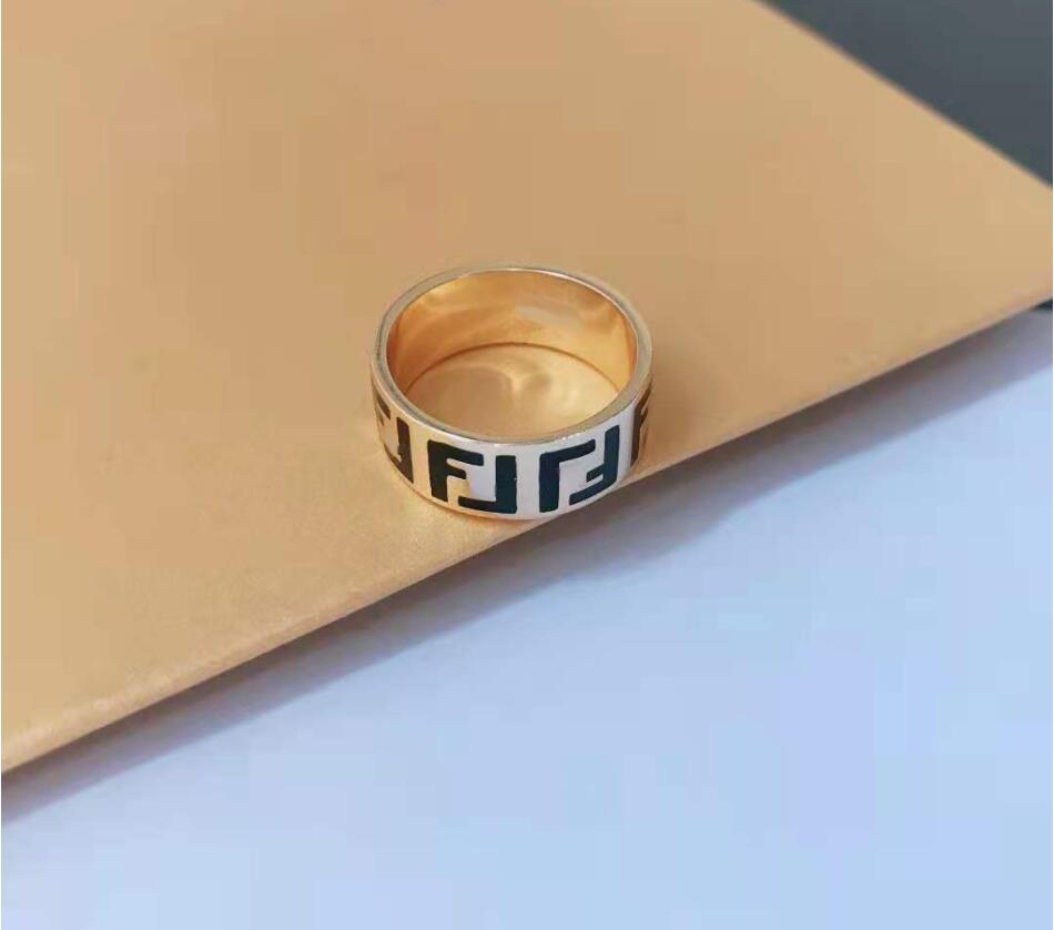 

Designer double F pink armour fashion temperament personality simple accessories black letter gold ring women's luxury goods, Silver
