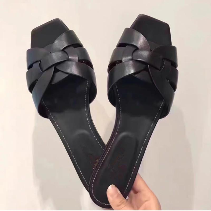 

Slippers Designer Shoes Women Luxury 2021 Brand Flat With Shallow Sandels For Summer Plus Size 41 Ladies Slipper, Brown leather
