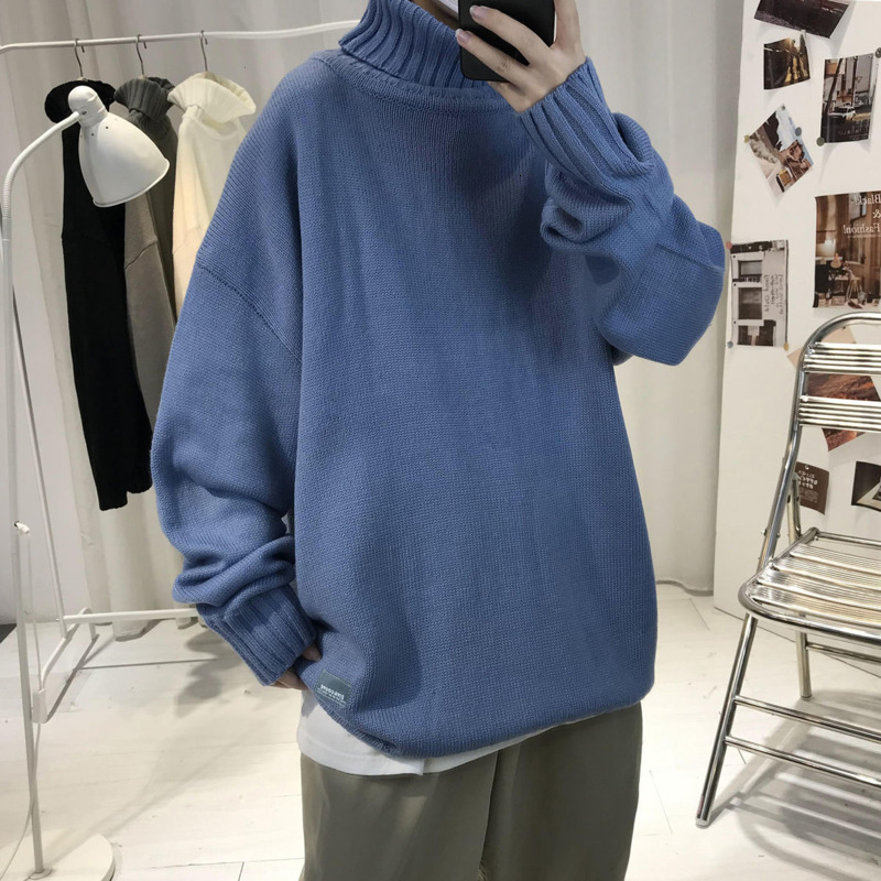 

2021 New Winter Turtleneck Men's Warm Fashion Casual Knit Pullover Men Loose Korean Solid Color Sweater Mens Clothes -2xl Bpx8, Black
