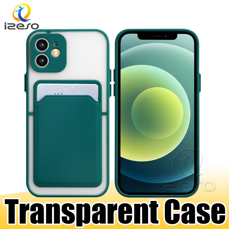 

Card Holder Slot Translucent Phone Cases for iPhone 12 Pro Max 11 XR XS 8 7 Plus Samsung S21 Ultra A82 5G izeso, Blue