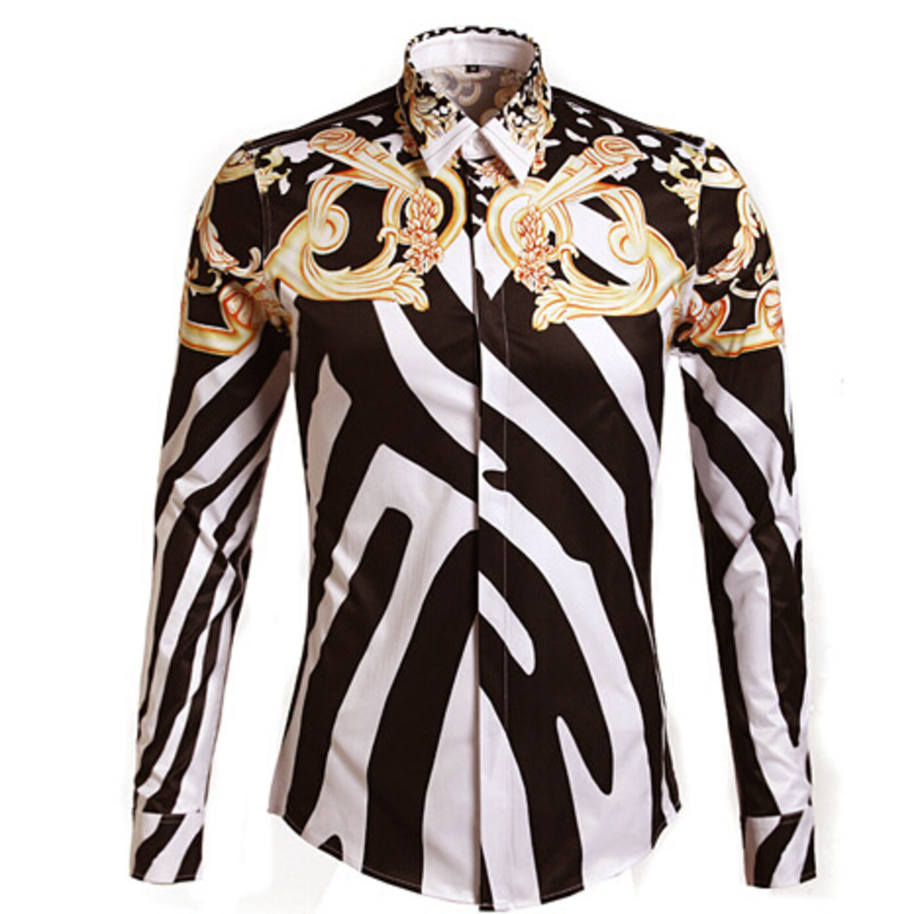 

Designer Shirts Men Zebra Print Luxury Casual Slim Fit Stylish Dress Shirts Long-sleeved Mens Shirts Cotton Fashion Clothing -3XL, As photo
