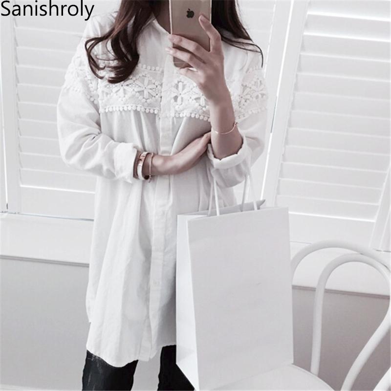

Women's Blouses & Shirts Sanishroly Spring Autumn Women Long Sleeve Blouse Casual Loose White Lace Female Office Shirt Tops Plus Size 4XL S6