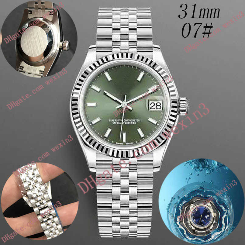 

Deluxe Woman watch 31mm Mechanical automatic Serrated edge Luminous white jubilee band fluted Bezel montre de luxe 2813 Steel Waterproof Watches, 01