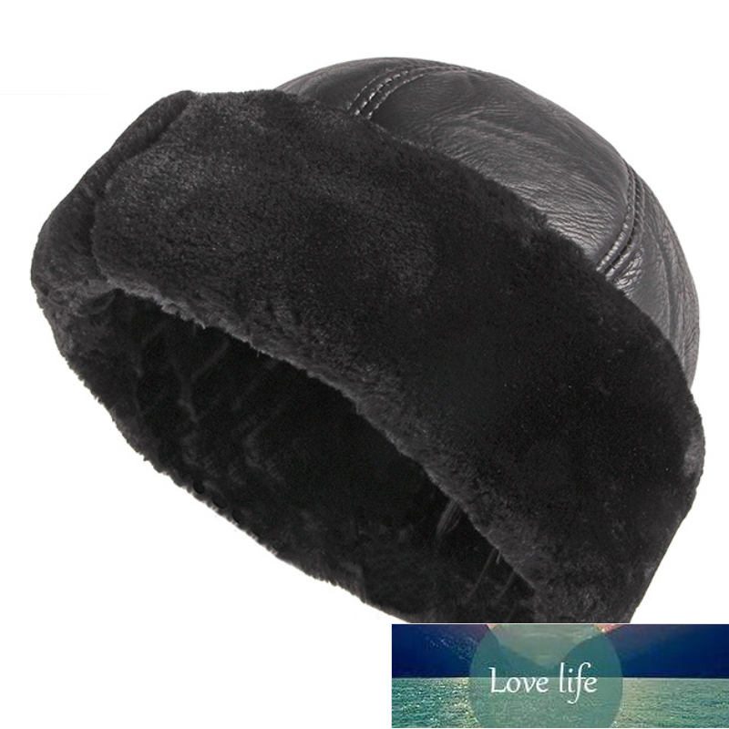 

Thick Warm Winter Hat Men Black Fur Leather Russian Bomber Hat Male Windproof Snow Ski Russian Cap Fleece Lined Dad Hat Factory price expert design Quality Latest