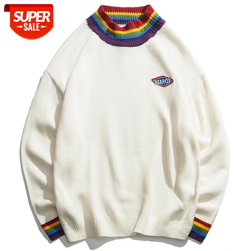 

Patch Design Knitwear Sweatshitrs Rainbow Collar Casual Knitted Sweaters Men Winter Harajuku Retro Sweater Pullovers Streetwear #nZ2x, White;black