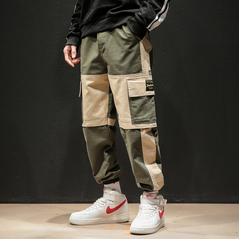 

2021 New hip hop joggers cargo harem multi-pocket pants man's streetwear casual men's sweatpants TLW1, Black.