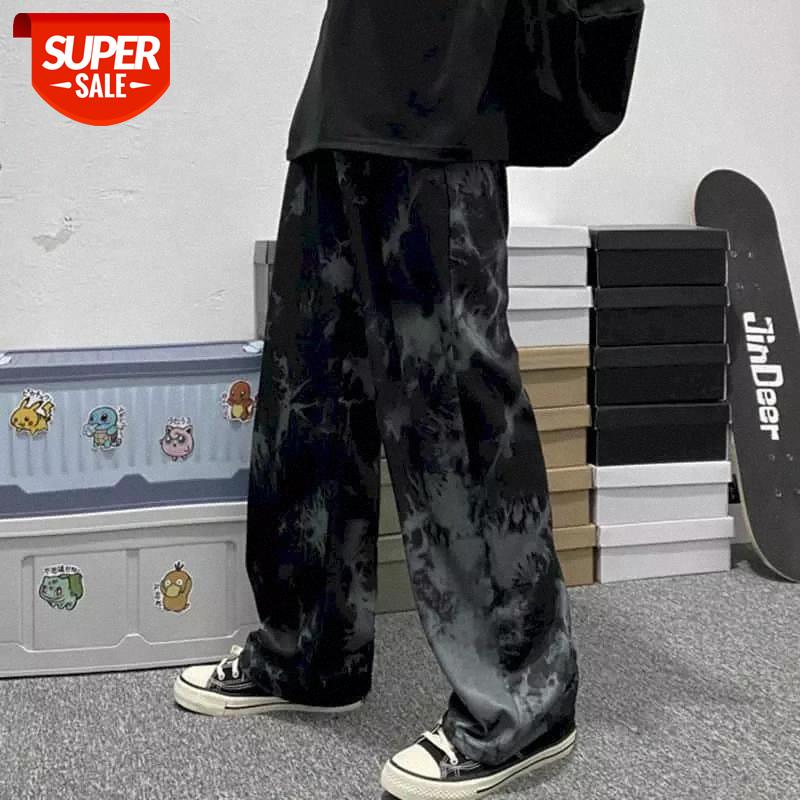 

Casual Trousers Men Streetwear High Waist Pant Women Pants Sweatpants Ins Hip-hop Street Fashion Dark Tie-dye Straight Leg #my3B, Black;white