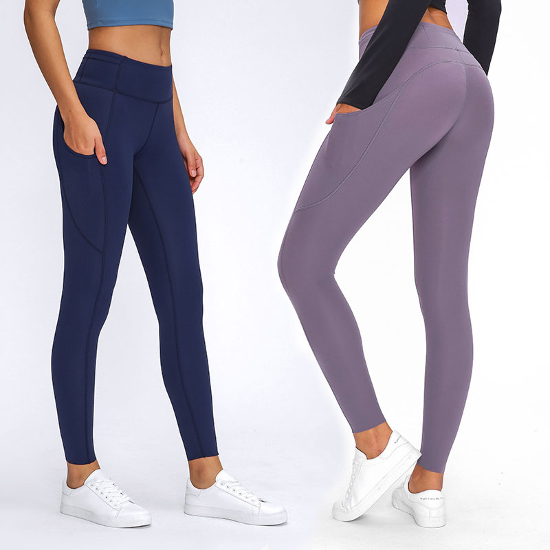 

L-36 Women's Yoga Pants With Pockets Sports Tights Leggings Pants Solid Color High-Rise Sports Trousers Feminine Fitness Tights Pants, Turquoise