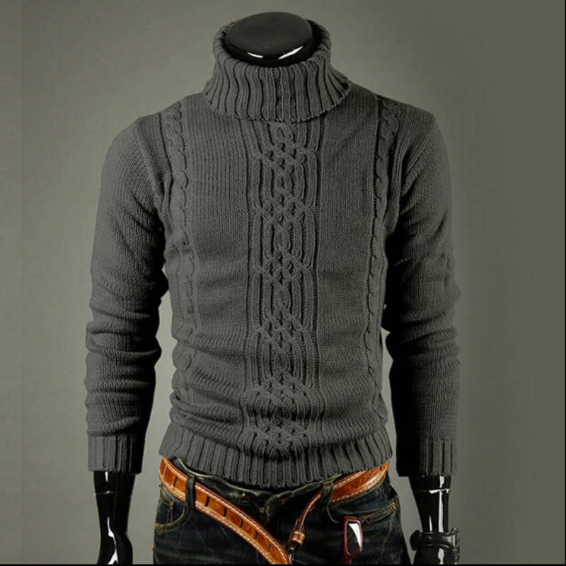 

2021 New Pullover Male Brand Casual Slim Sweaters Men Solid High Lapel Jacquard Heing Men's Sweater xxl Zv9v, Light gray