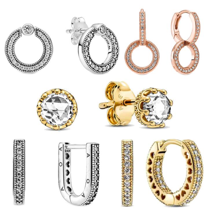 

2021 Early Autumn Series Stud Earring pendientes plata 925 Sterling Silver Pavé Micro-standard Round Double-sided Earrings For Women Compatible with Pandora jewelry