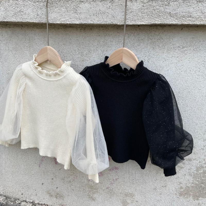 

Pullover 2021 Girls Boys Knitted Sweater Winter Puff Sleeve Fashion Kids 2-8 Years, Beige