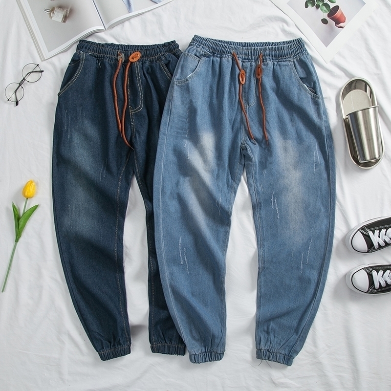 

2021 New Men's Cowboy Leisure Drawstring Casual Pants Holes Tide Stretch Slim Fit Cargo Pocket Ny Jeans Blue Biker Denim Trousers U2gv, Hole light