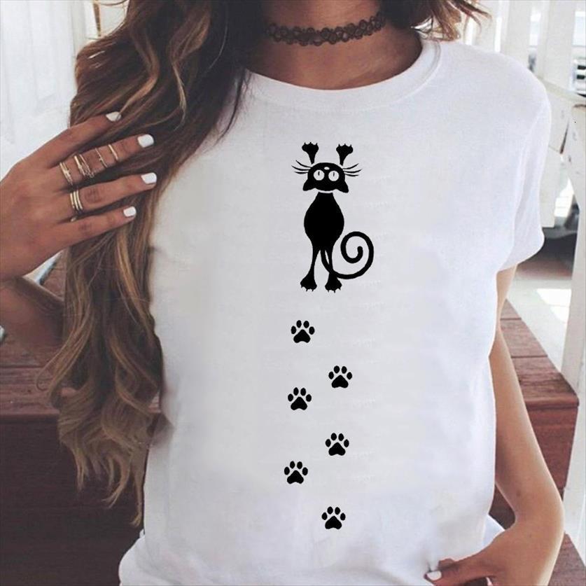 

Graphic Printing Fashion Cat Paw Womens T Shirts Funny Animal Short Sleeve Cartoon Summer Print Female Clothes Tops Tees Shirt, Bvr24539