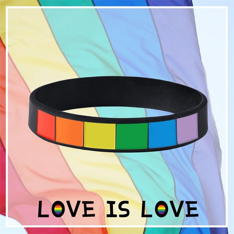 

Bangle HANGZHI 2021 Trendy Silicone Rainbow Bracelet Six-Color Sports For Men And Women Couple Bracelets