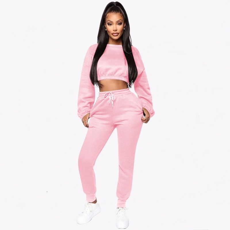 

2021 New Brushed Hoody Two Set European American Women's Autumn and Winter Casual Fashion 2 Piece Outfits J6113 Kxdv, White