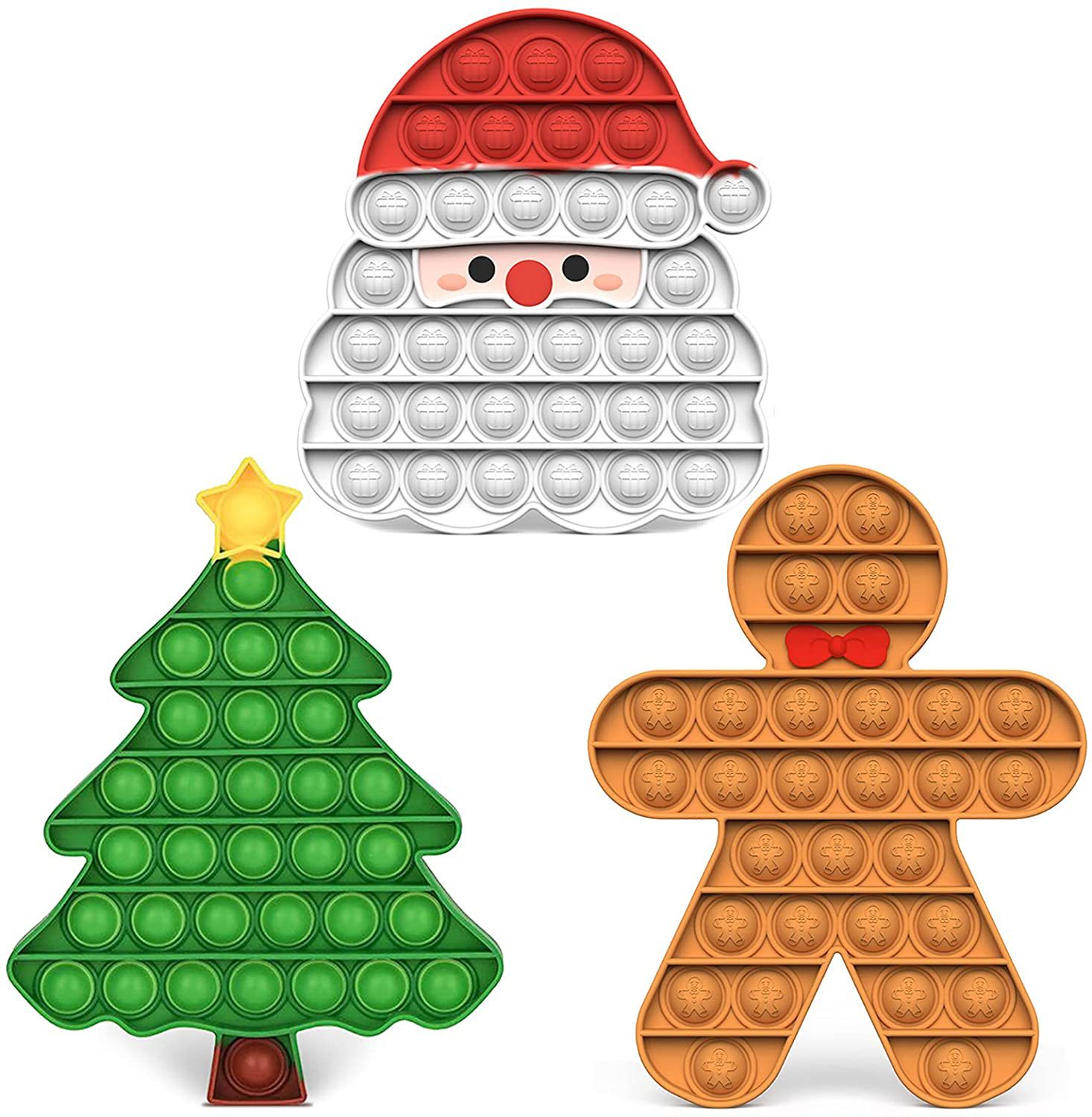 

Christmas Decorations Pop Fidgets Toys-Push It Bubbles Sensory Toys Party Decorations Gingerbread Man Tree Decorations Adult Stress Autism Relief Party Games