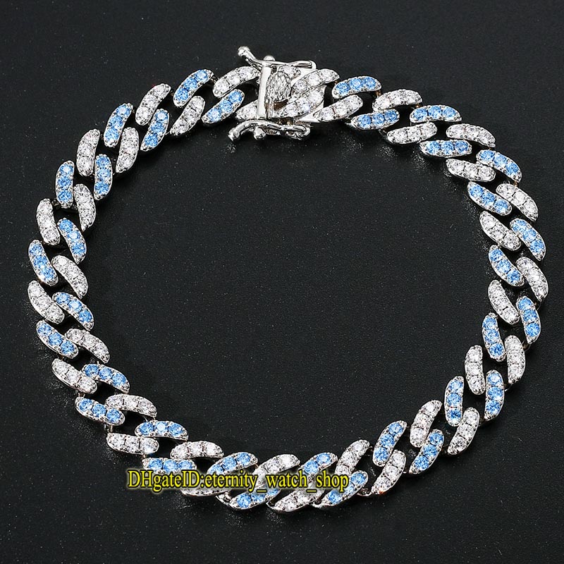 

Eternity European and American New 9mm Single Row Blue and White Diamond Inlaid Cuban Chain Mens Bracelet CZ Diamond Hip-hop Womens Bracelet