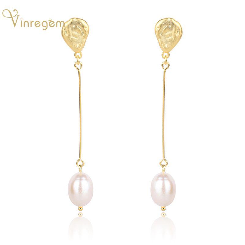 

Dangle & Chandelier Vinregem 100% 925 Sterling Silver Pearl Wedding Engagement Creative 18K Yellow/White Gold Drop Earrings Fine Jewelry