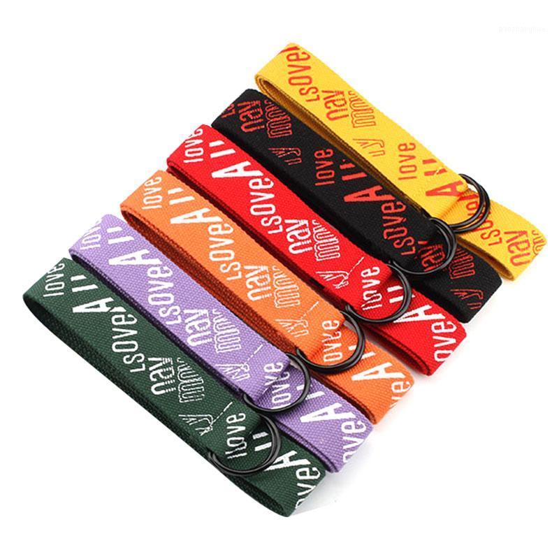 

Belts Unisex Fashion Wild Printed Long Canvas Waist Strap Belt Hiphop Punk Style Double Ring Buckle Jeans Trousers Pant Waistband, Black;brown