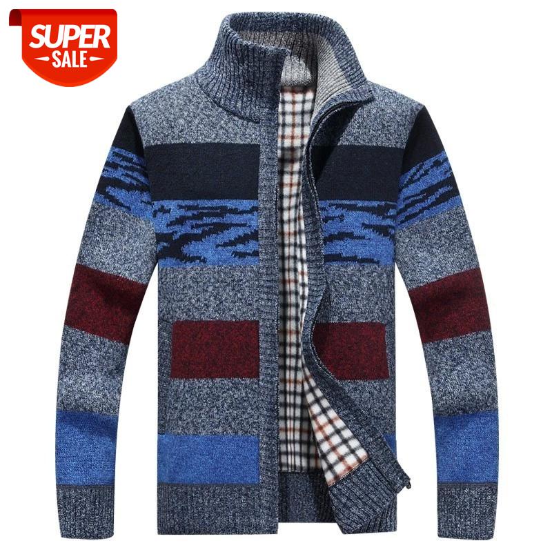 

Autumn Winter Men's Thick Sweatercoat Sweaters Male Zipper Knitted Wool Jackets Outerwear Slim Fit Patchwork cardigan masculino #L23L, White;black