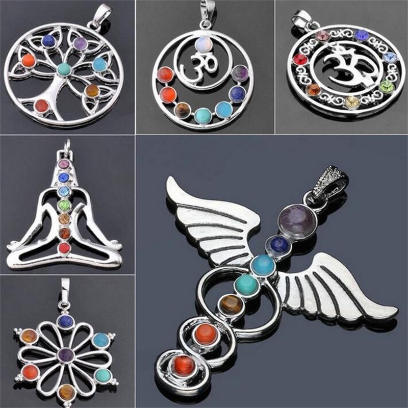 

Wholesale Natural crystal gemstone pendant seven chakra religious pendants alloy inlaid Gemstone 012 174 R2