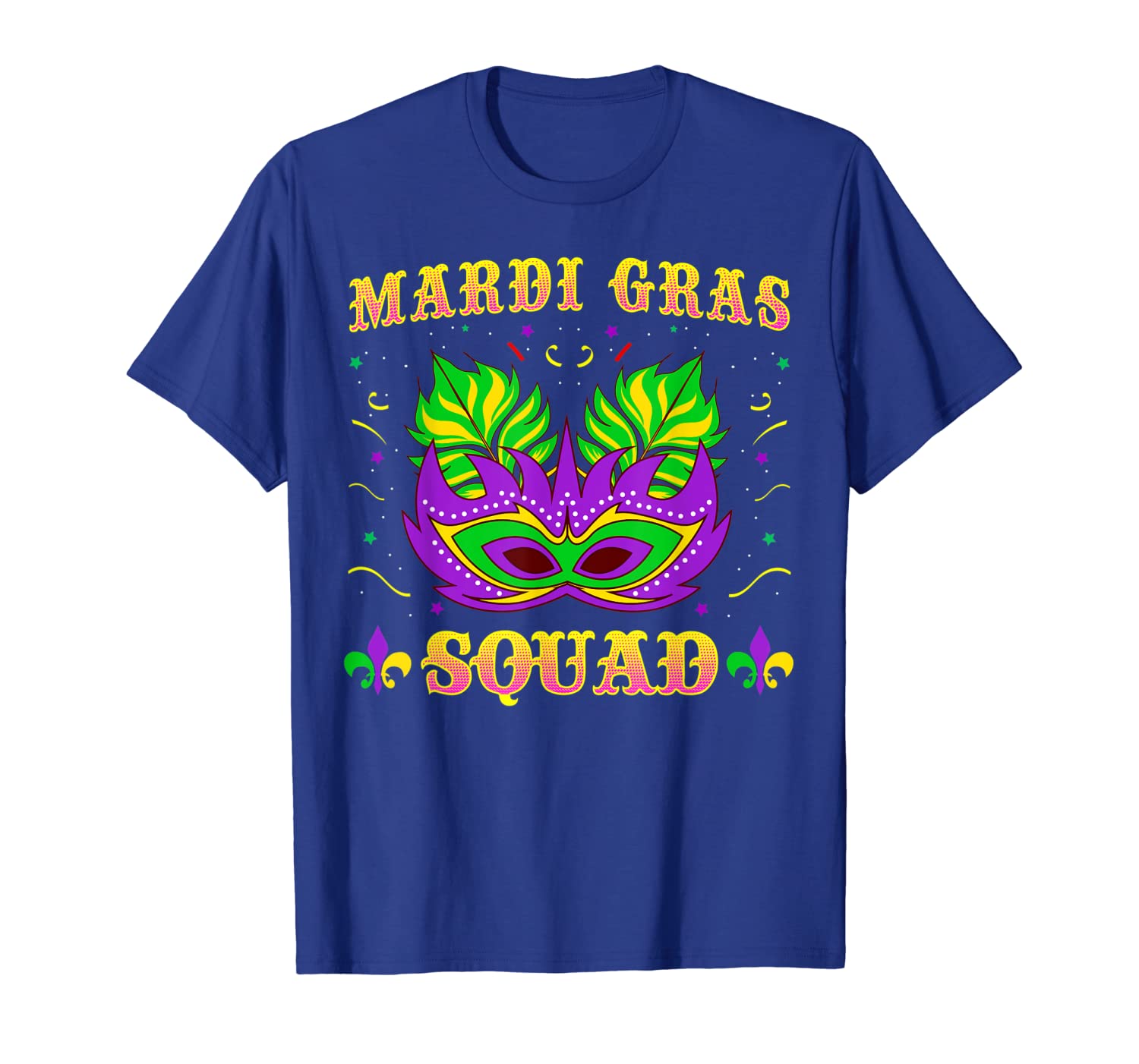 

Mardi Gras Squad Shirt Beads Mask Party Celebration Tee, White;black