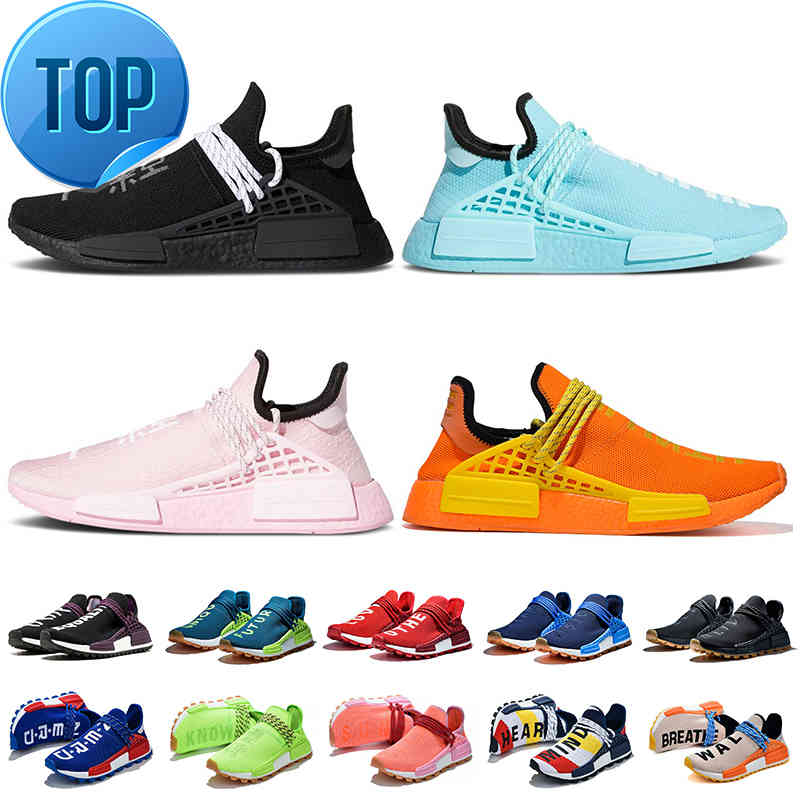 

36-45 2021 Pharrell Williams NMD Human Race Running Shoes Women Mens Sneakers Black Green Pink Orange Hu Trail Nerd Solar Pack Extra Eye Trainers, No.28 red black 36-47