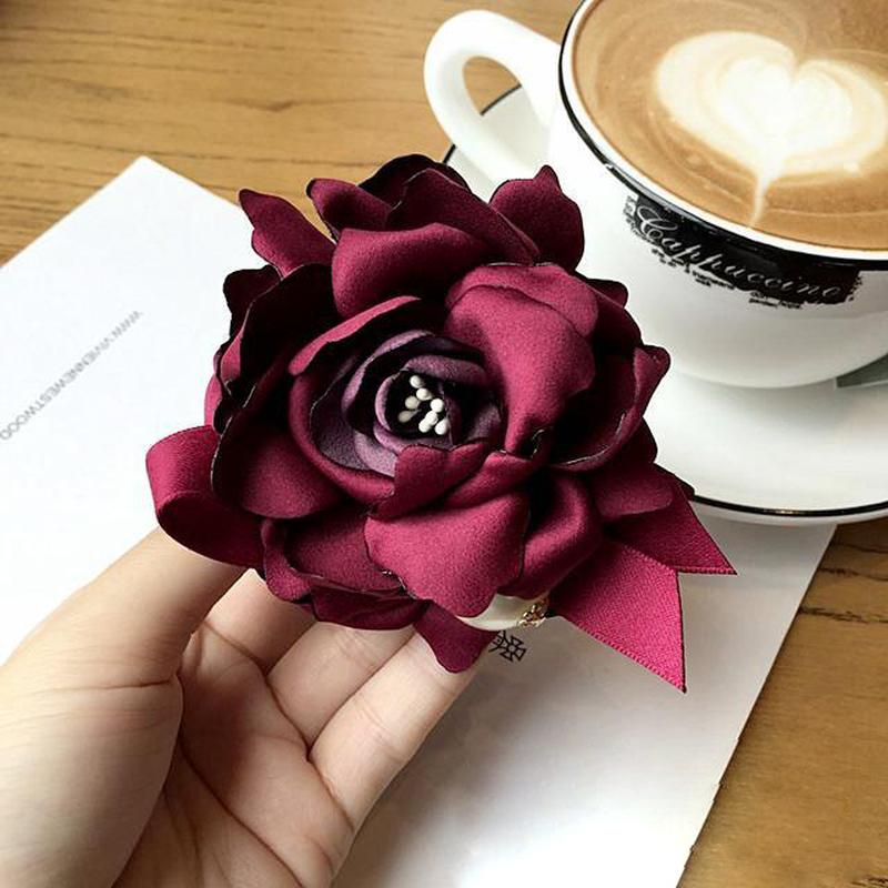 

Pins, Brooches Handmade Simple Big Fabric CamelliaBow Tie Imitation Pearl For Women Fashion Clothes Corsage Jewelry Accessories