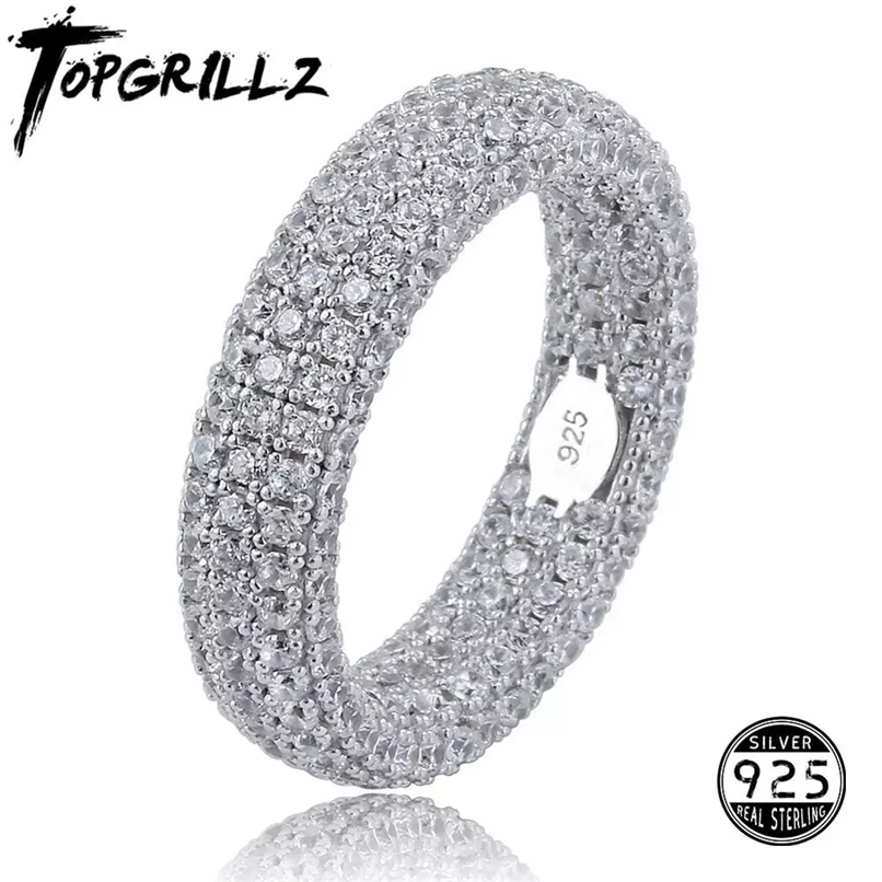 

Quality 925 Sterling Silver Stamp Ring Full Iced Out Cubic Zirconia Mens Women Engagement Rings Charm Jewelry For Gifts 211012
