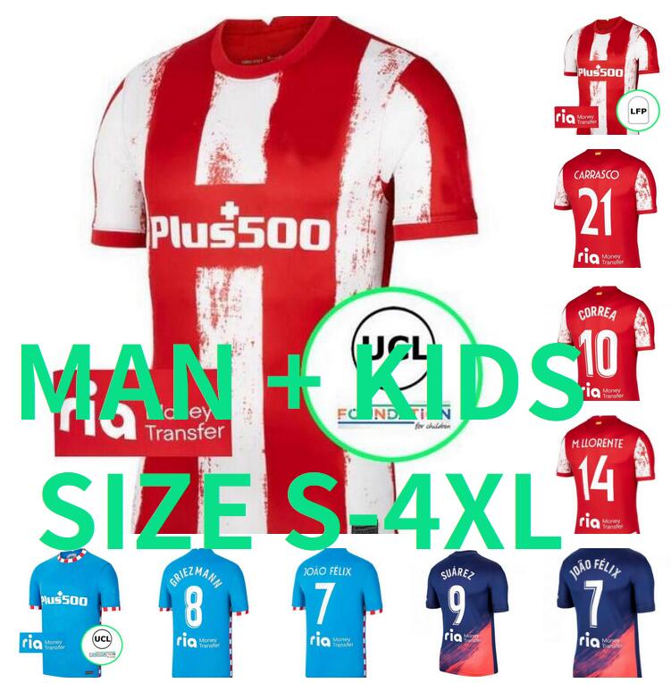 

Size S-4XL 2021 2022 Atletico Madrid Soccer Jerseys KOKE JOAO FELIX R.DE PAUL M.LLORENTE VITOLO SUAREZ SAUL home away 21 22 football shirt, Black;yellow