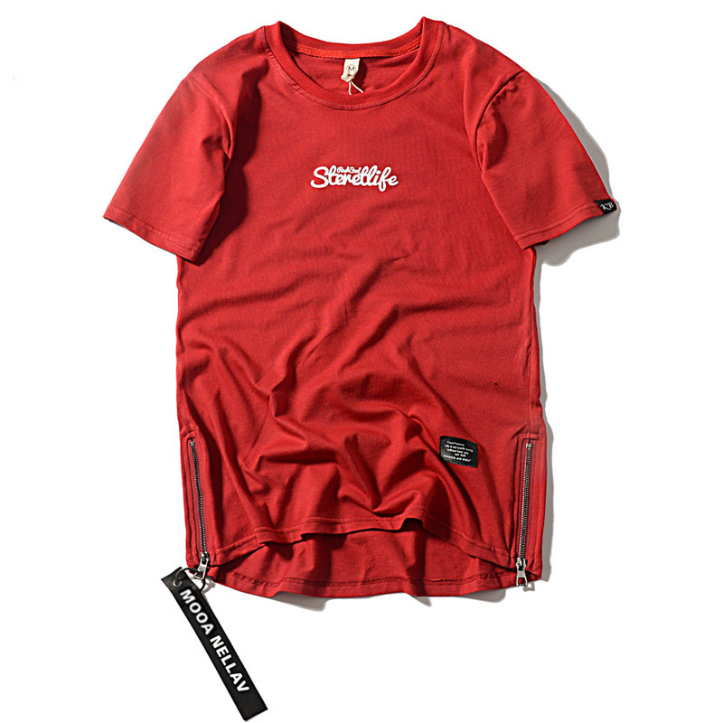 

2021 New Europa e Amrica Hip Hop Alta Rua t Dos Homens Slik Fita Zper Streamers Camiseta Masculino Skate Harajuku Camisa Kmd2, Red