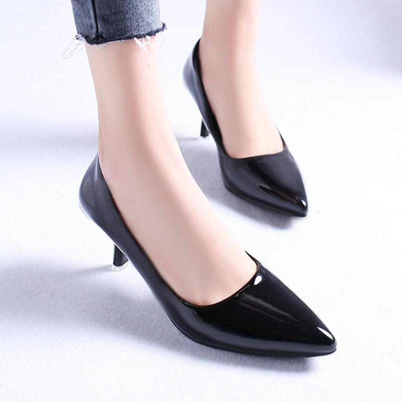 

Size 35-51 Nice New Summer WoMen Pumps Med Heels Formal Pants Rain Shoes Woman Mature Female Classic Black White Red Footwear, Beige