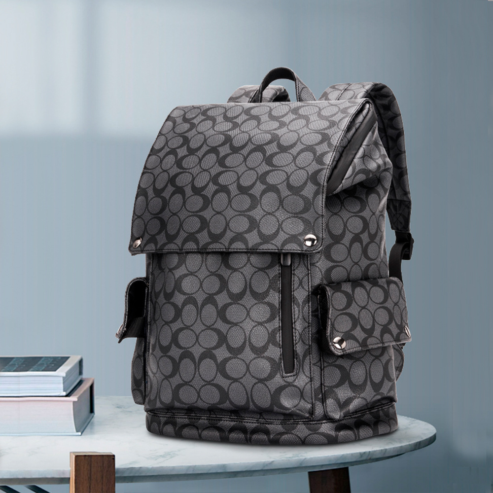 

Wholesale men leather shoulder bags fashion large-capacity multifunctional business and leisure computer backpacks college style clamshell student school bag, Black1-7355