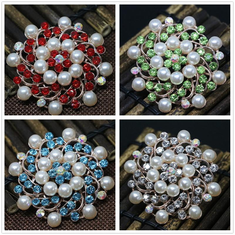 

Fashion round flower high grade brooches for women 8 colors crystal white shell pearl beads weddings pins jewelry G