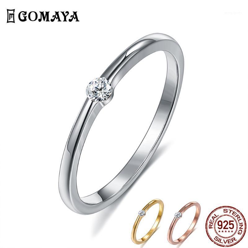 

Cluster Rings GOMAYA 925 Sterling Silver For Women Simple Round Zirconia Gold Romantic Wedding Anniversary Gifts Fine Jewelry1
