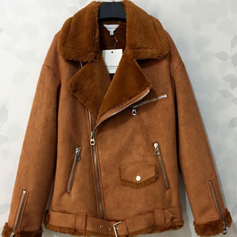 

Women's Leather & Faux 2021 Winter Woman Thick Warm Shearling Coats Suede Jackets Motorcycle Short Lambs Wool Coat Caramel C0137, Black