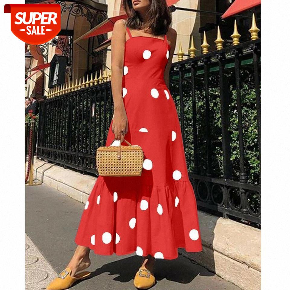 

New Fashion Women's Summer Boho Casual Long Maxi Dress Girl's Lady Strappy Polka Dot Holiday Party Beach Dress Sundress #ea6Y, Black;gray