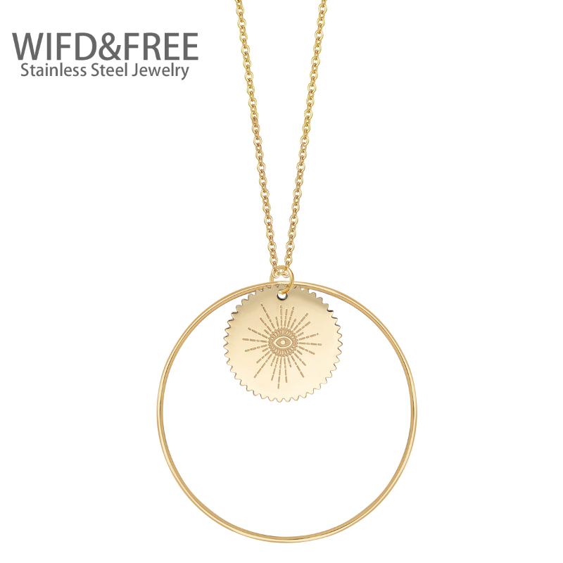

Pendant Necklaces Wild & Free Trendy Stainless Steel Necklace Gold Eyes Unisex Big Circle Jewelry For Party Gift Friends
