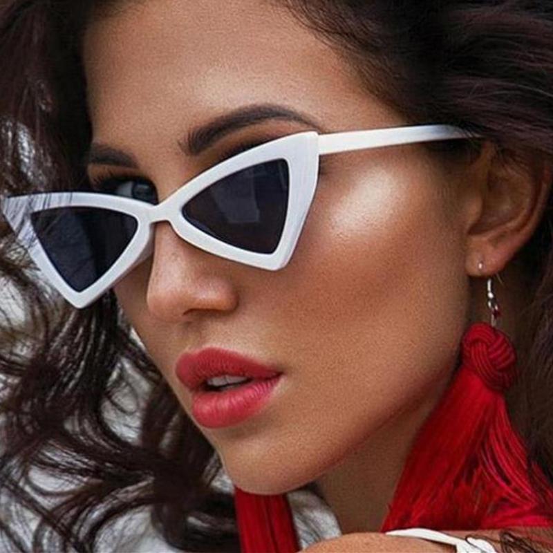 

Sunglasses 2021 Retro Cat's Eye Women Brand Design Vintage Shades Small Frame White Triangle Sun Glasses UV400 Non-Polarized