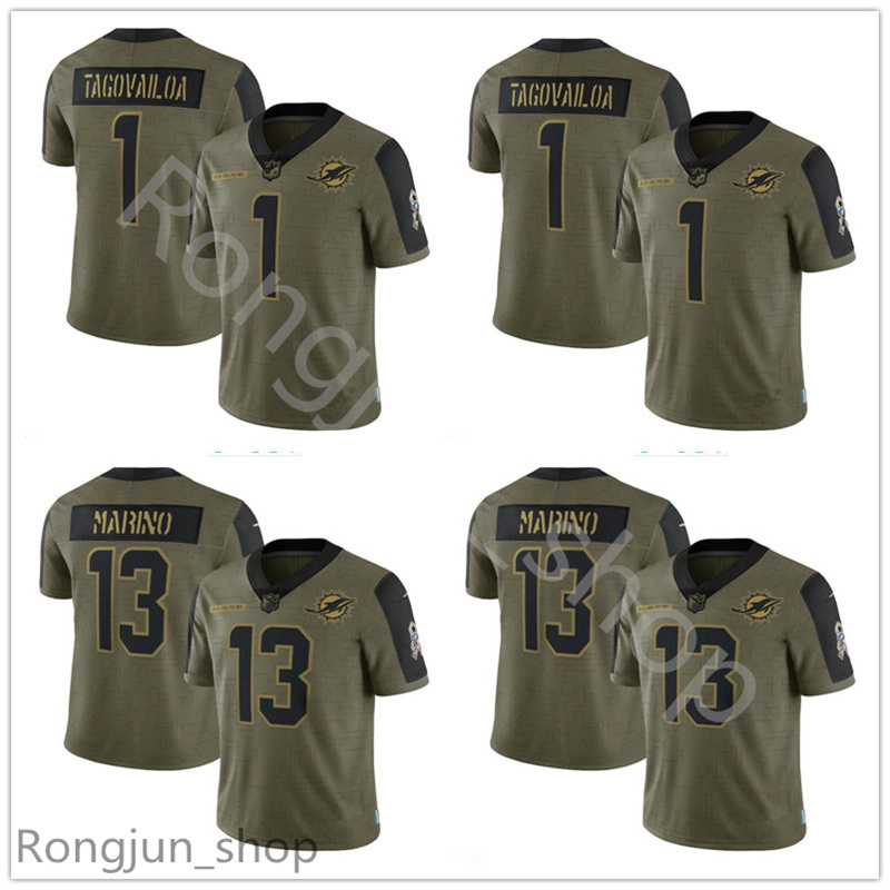 

MiamiDolphinsMens Youth Women Football 13 Dan Marino 1 Tua Tagovailoa 17 Jaylen Waddle 2021 Salute To Service Limited Jersey, Picture