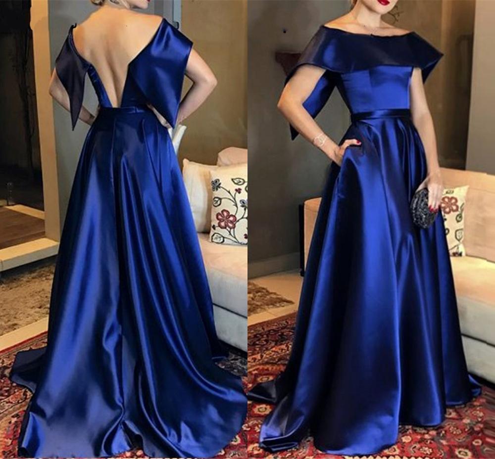 

2021 New Robe De Soriee Elegant Royal Blue Es Long Satin Off Shoulder Formal Evening Gown Prom Abendkleider Wn8m, Silver
