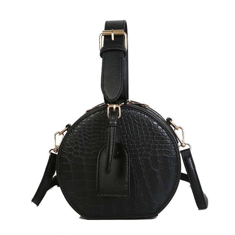 

Retro pattern Chain Round Bag Women Handbags Printed Small PU Leather Shoulder Crossbody Bags Female Serpentine Messenger Bag, Black