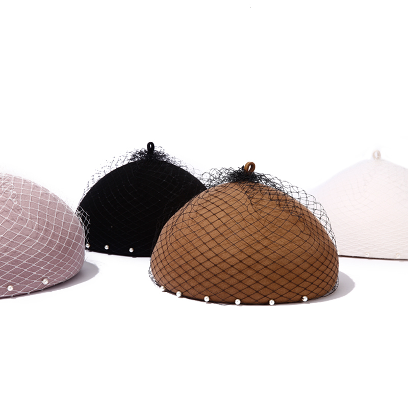 

2021 New Classical Women's Franch Inspired Wool Felt Beret with Veil Cocktail Beanie Hat Cap Fwwp, Black