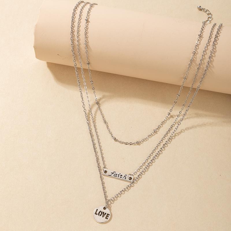 

Pendant Necklaces HuaTang Retro Initial Letter Faith Love Necklace For Women Multilayer Silver Color Clavicle Chain Choker Female Jewelry
